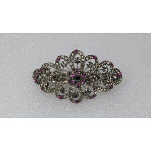 Vintage Floral Rhinestone Hair Barrette 3 3/4" x 2"